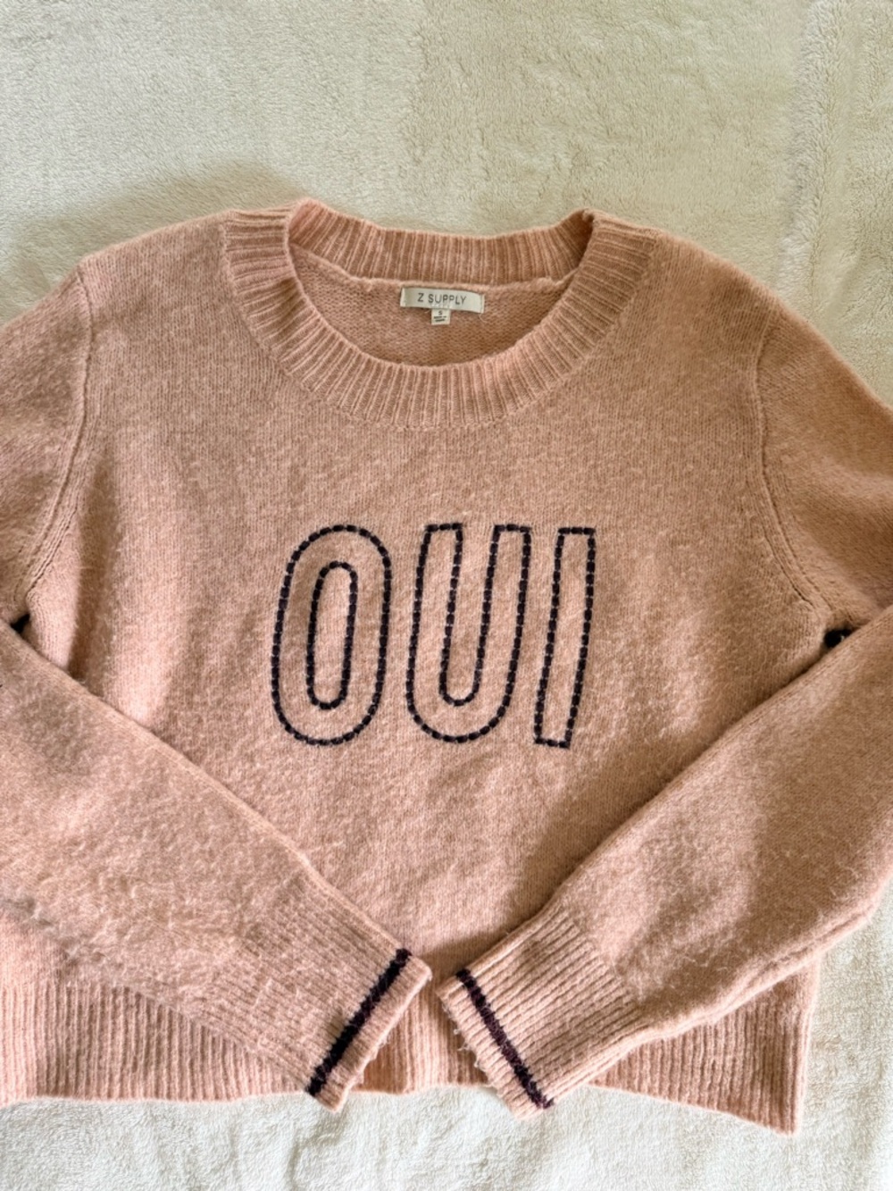 Z Supply Blush Pink 'OUI' Crewneck Sweater